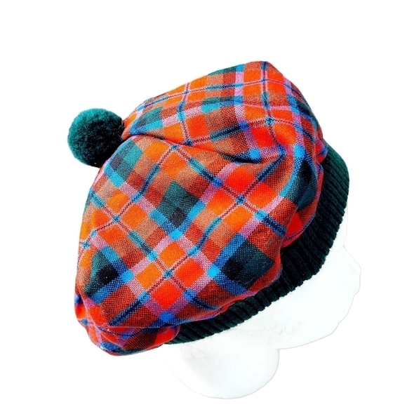 VTG Scottish Tam O'Shanter Beret Pom Pom Plaid 100% Wool Lined Made in Scotland - Picture 10 of 16